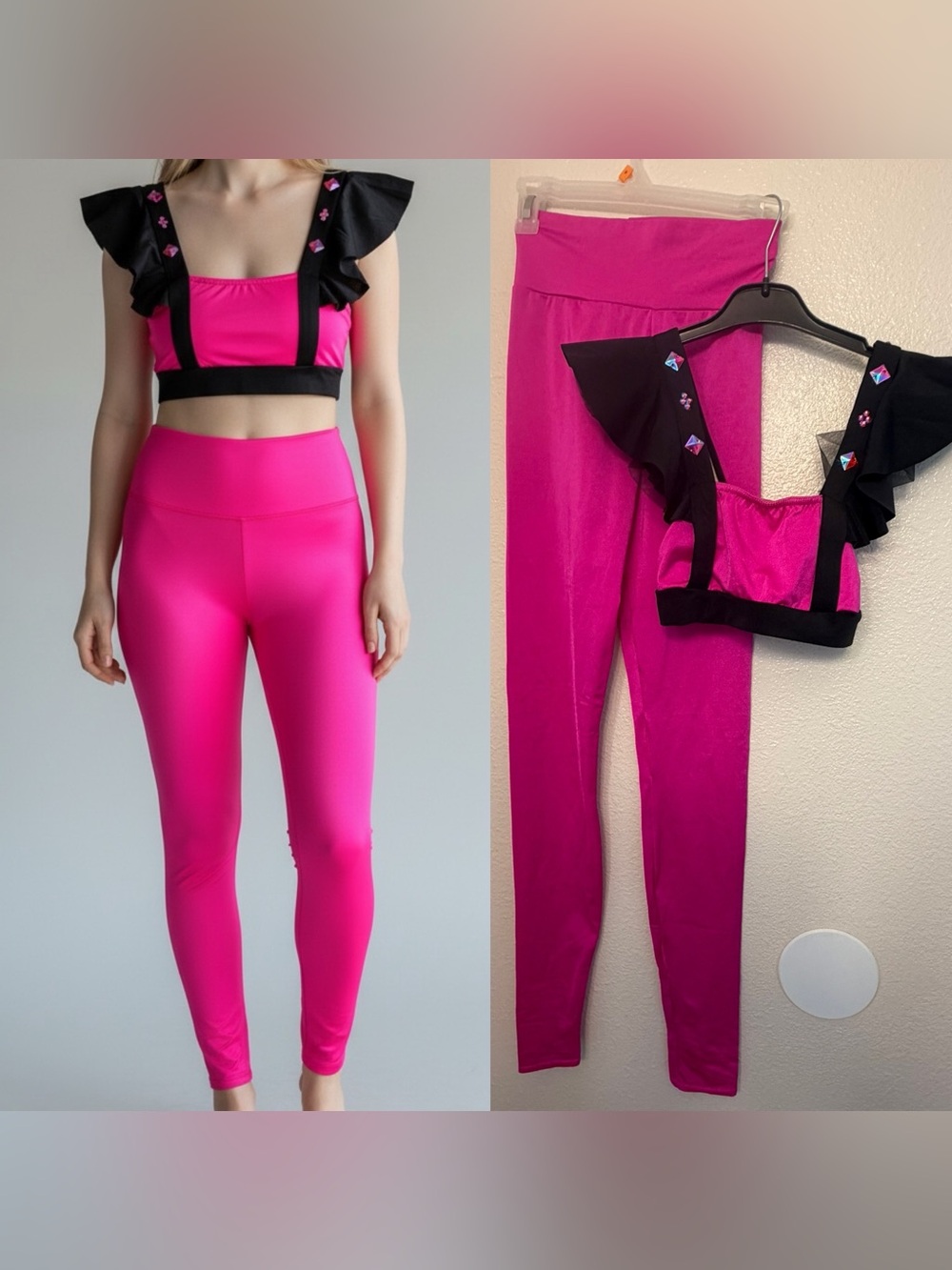 Kelle solo dance costom hot pink custume 2 piece top pants carousel 2867 teen